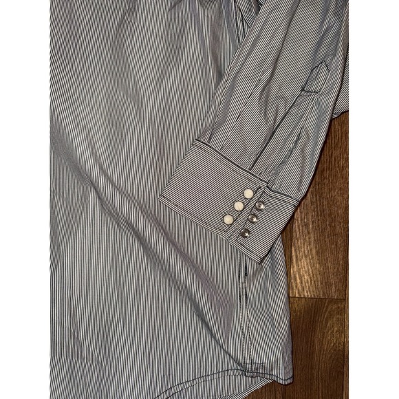 Lucky Brand Western Shirt XX Large Blue White Pinstripe Cotton Long Sleeve Snap - Picture 4 of 10